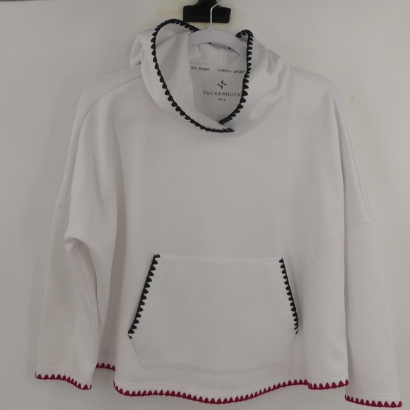 Tuckernuck Sport Cropped Americana Eden Sweatshirt M/L Hood Boxy Pullover White - Picture 2 of 6